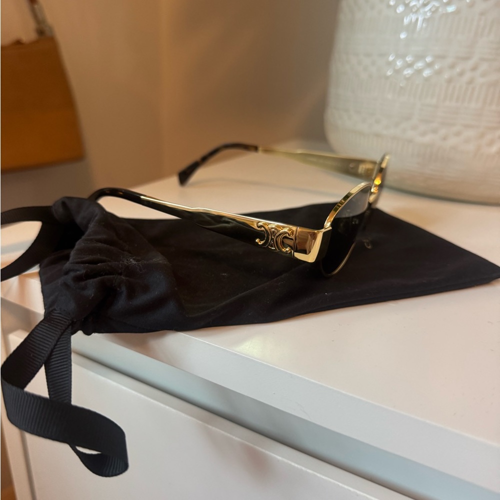 Celine Gold Metal Oval Sunglasses with Black Lenses - Picture 4 of 5